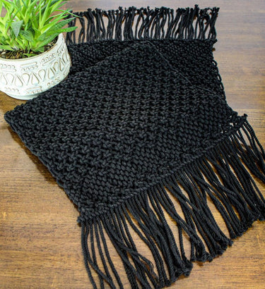 Macrame Black Table Runner 45 In T4011011 - The Fox Decor